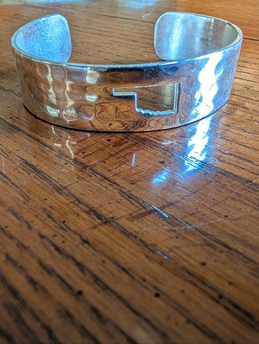 Authentic Rustic Cuff Hammered Silver Oklahoma State Cutout Cuff